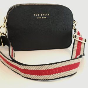 Ted Baker Amerrah Branded Strap Leather Crossbody Bag In Black